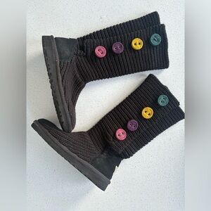 Ugg Black Cardy Knit Boots with Colorful Buttons